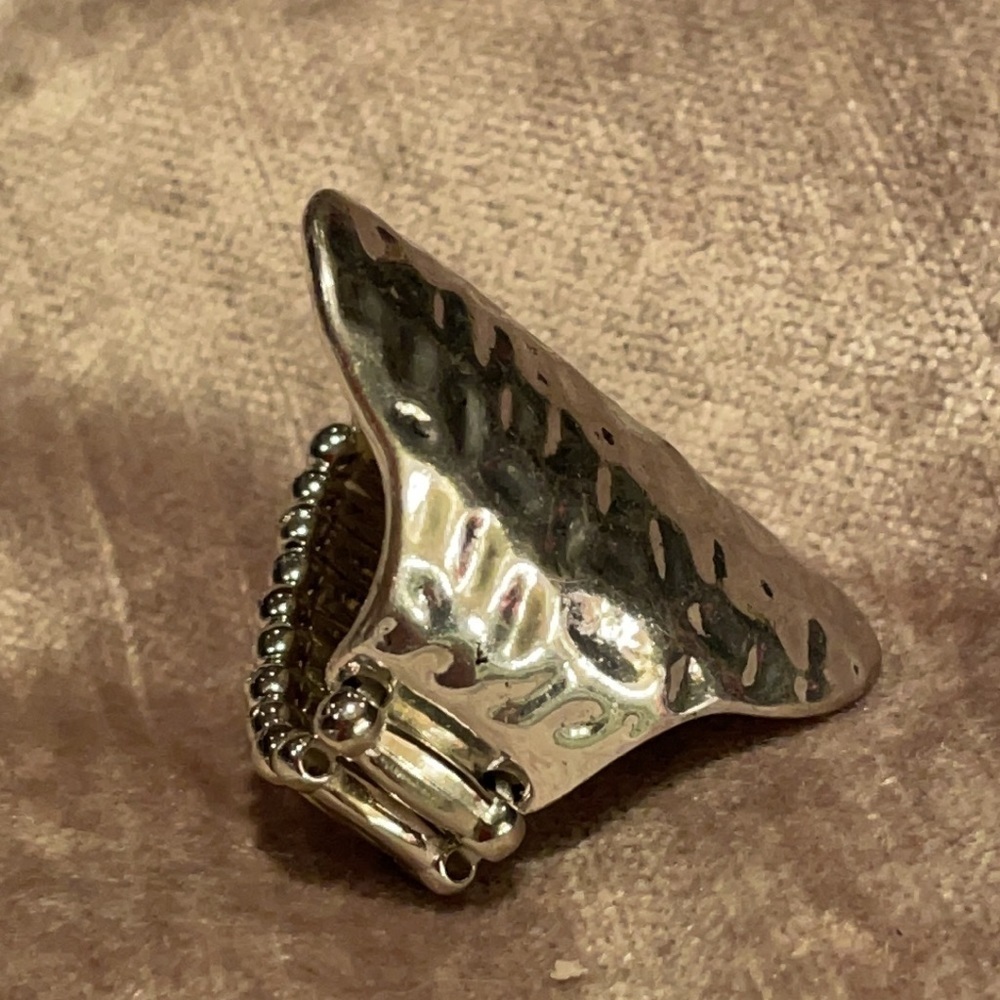 Silver Plated Oblong Hammered Stretch Ring